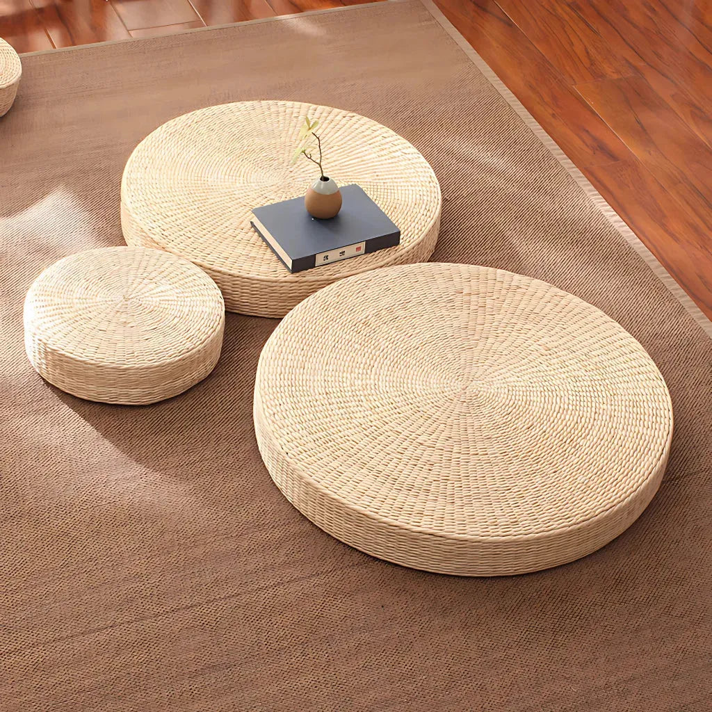 Natural Meditation Pouf For Zen-Inspired Floor Seating - Papyrus Futon / Dia 40cm Height 6cm
