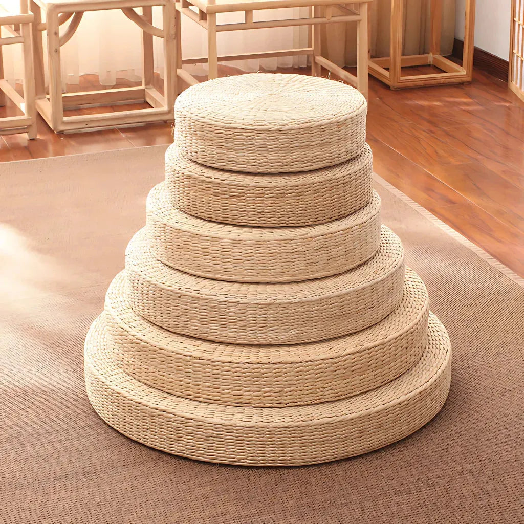 Natural Meditation Pouf For Zen-Inspired Floor Seating - Papyrus Futon / Dia 40cm Height 6cm