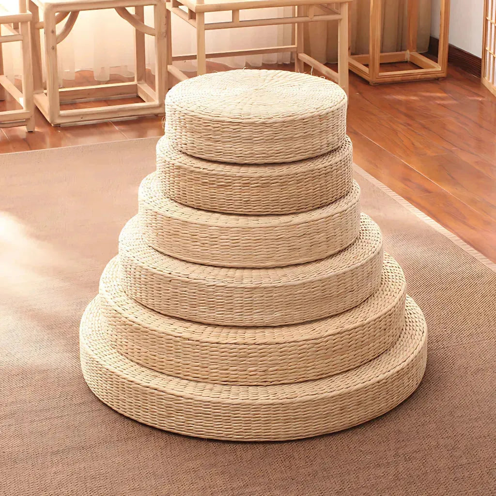 Natural Meditation Pouf For Zen-Inspired Floor Seating - Papyrus Futon / Dia 40cm Height 6cm
