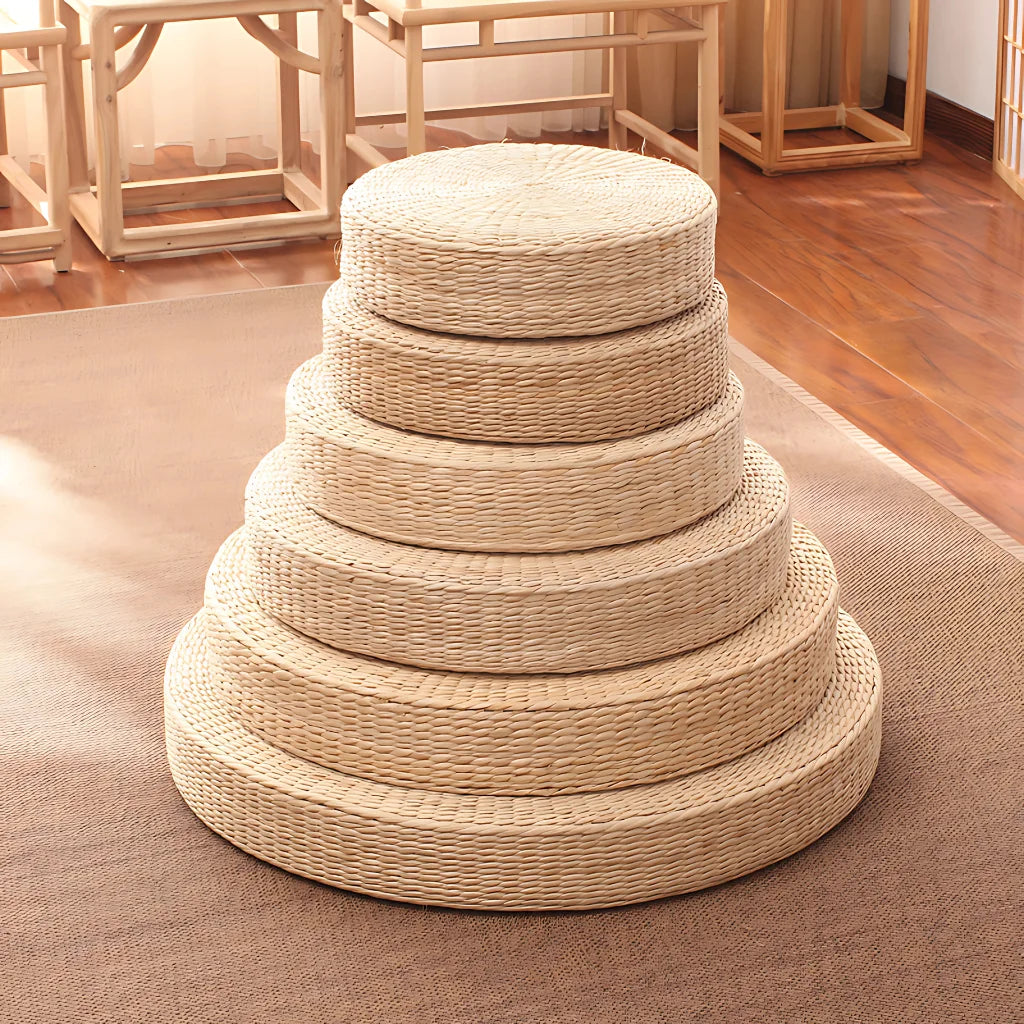 Natural Meditation Pouf For Zen-Inspired Floor Seating - Papyrus Futon / Dia 40cm Height 6cm