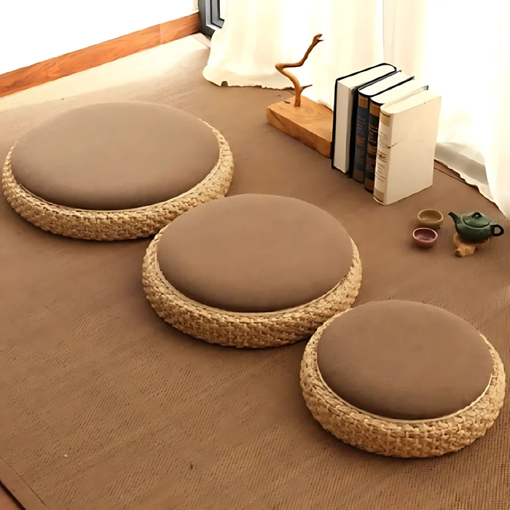 Natural Rattan Pouf Floor Seat For Everyday Calm