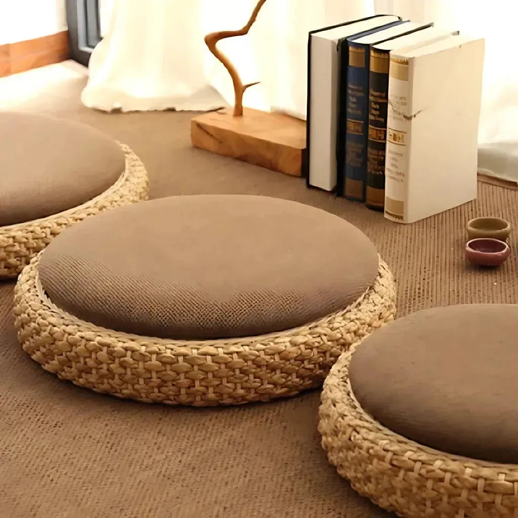 Natural Rattan Pouf Floor Seat For Everyday Calm