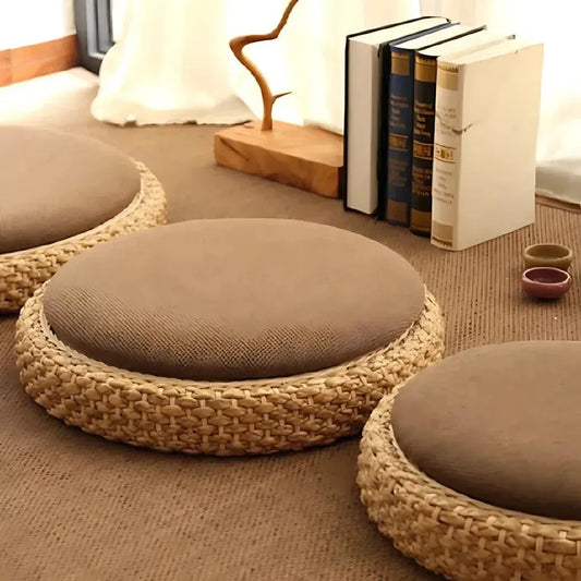 Natural Rattan Pouf Floor Seat For Everyday Calm
