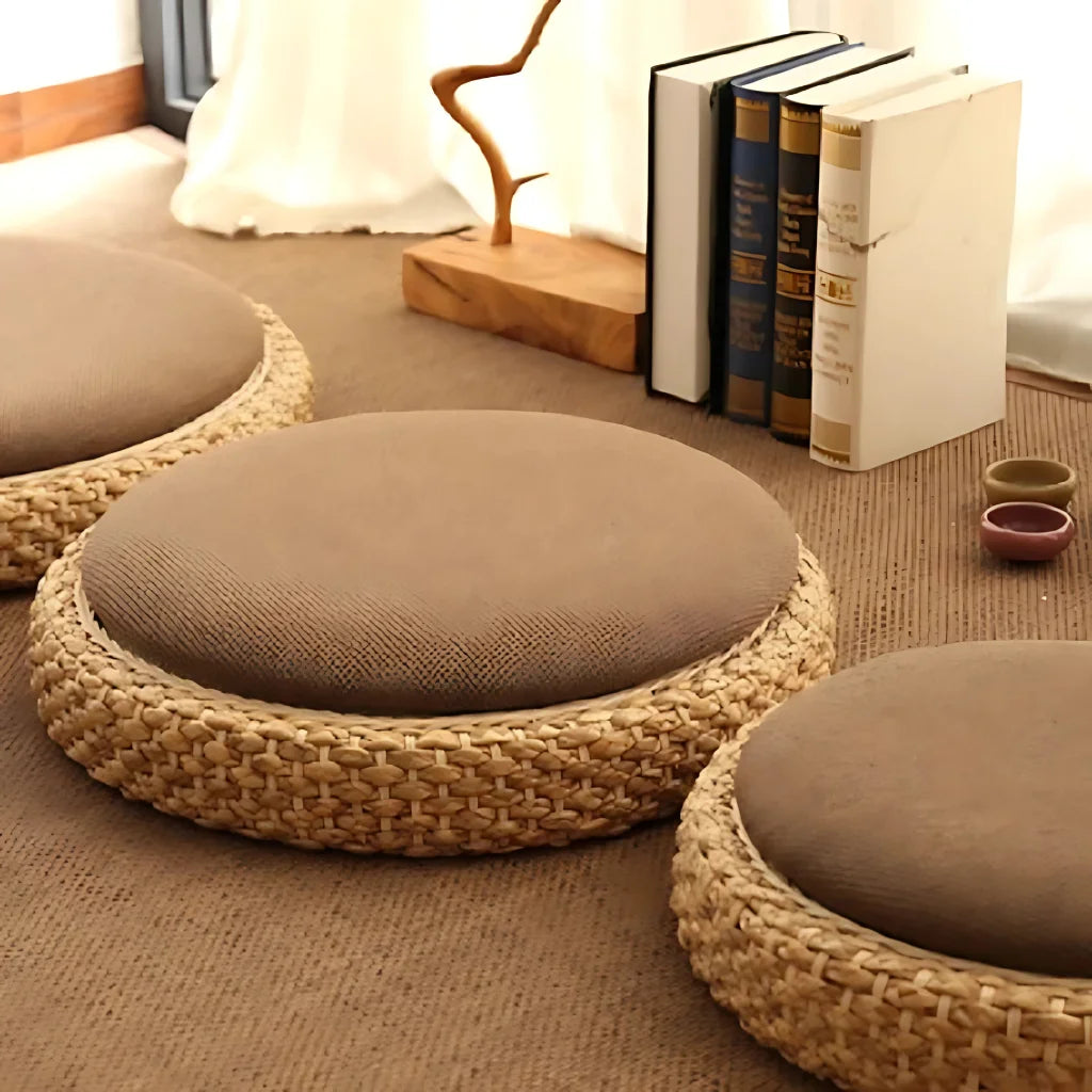 Natural Rattan Pouf Floor Seat For Everyday Calm
