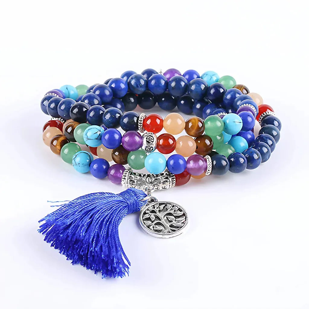 Natural Stone Beaded Wrap Bracelet - Blue