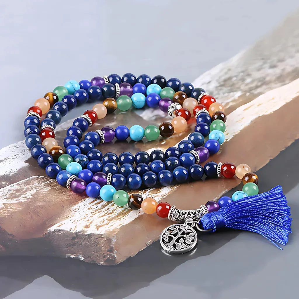 Natural Stone Beaded Wrap Bracelet - Blue