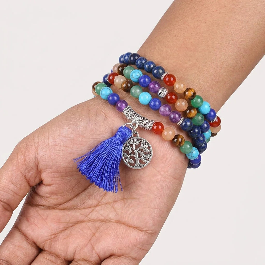 Natural Stone Beaded Wrap Bracelet - Blue