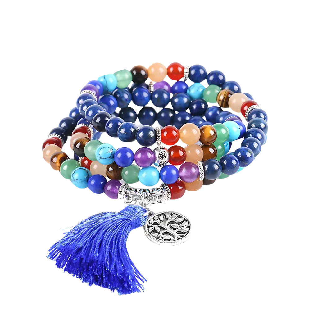 Natural Stone Beaded Wrap Bracelet - Blue