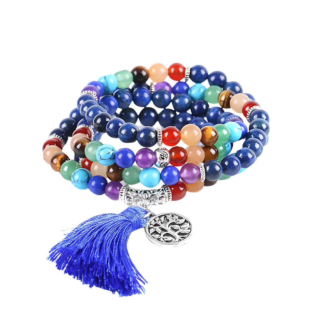 Natural Stone Beaded Wrap Bracelet - Blue
