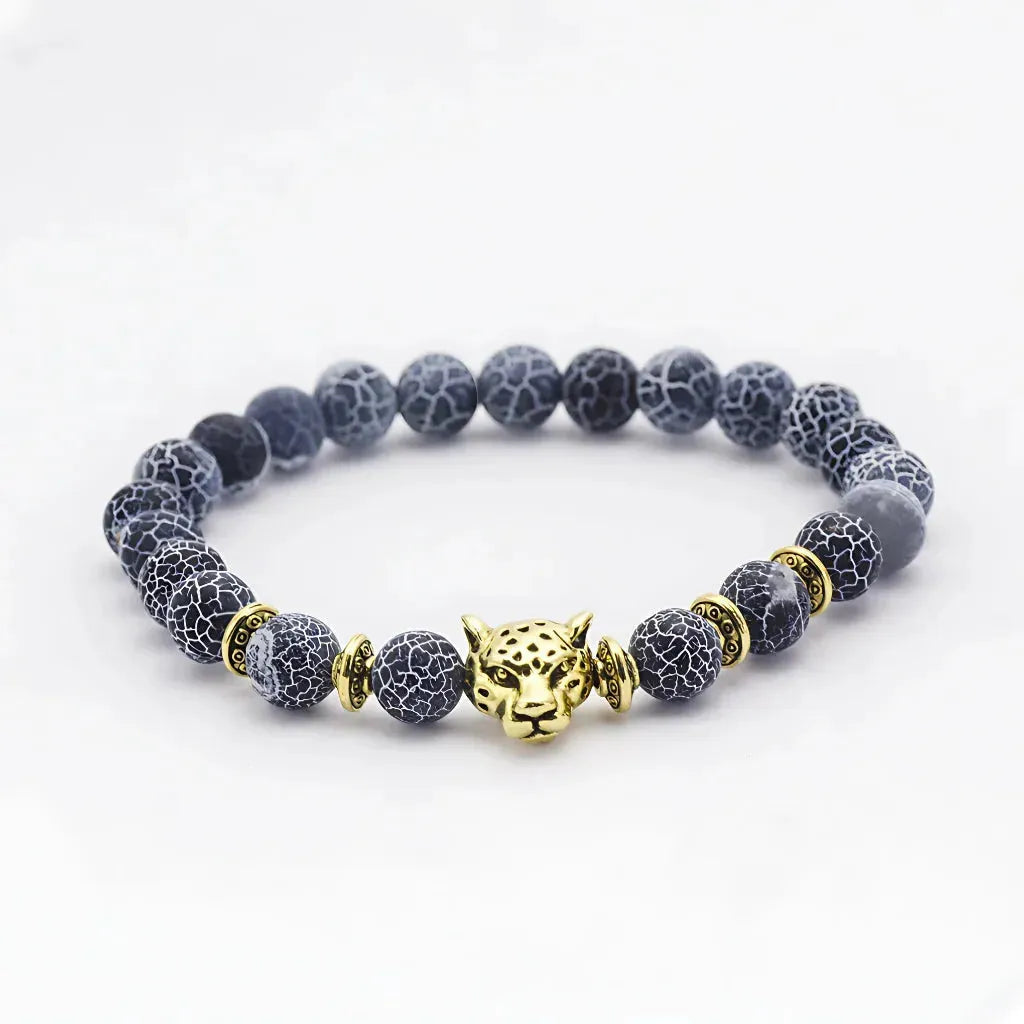 Natural Stone Bracelets With Owl Charm - A / Leopard