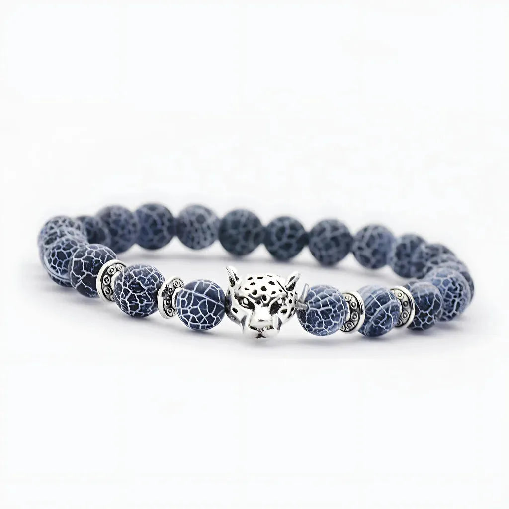 Natural Stone Bracelets With Owl Charm - B / Leopard