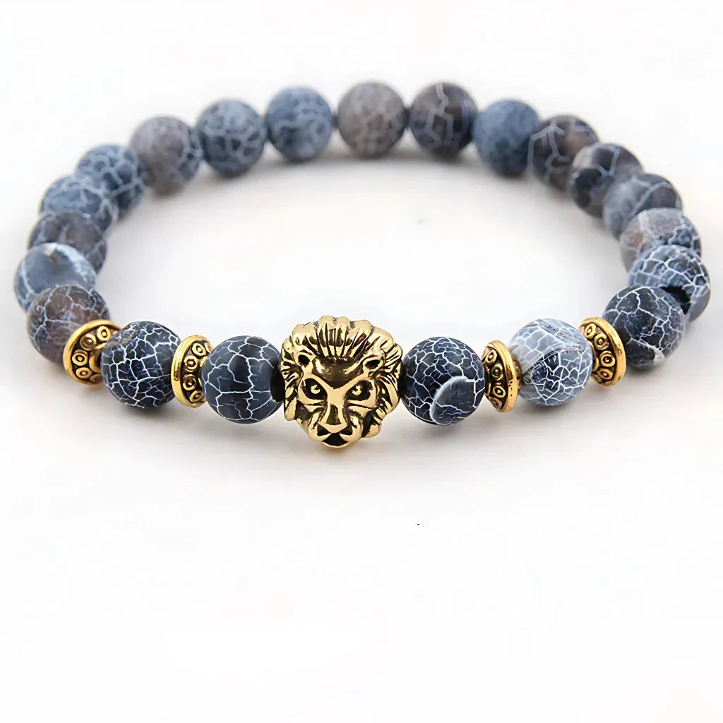 Natural Stone Bracelets With Owl Charm - B / Lion