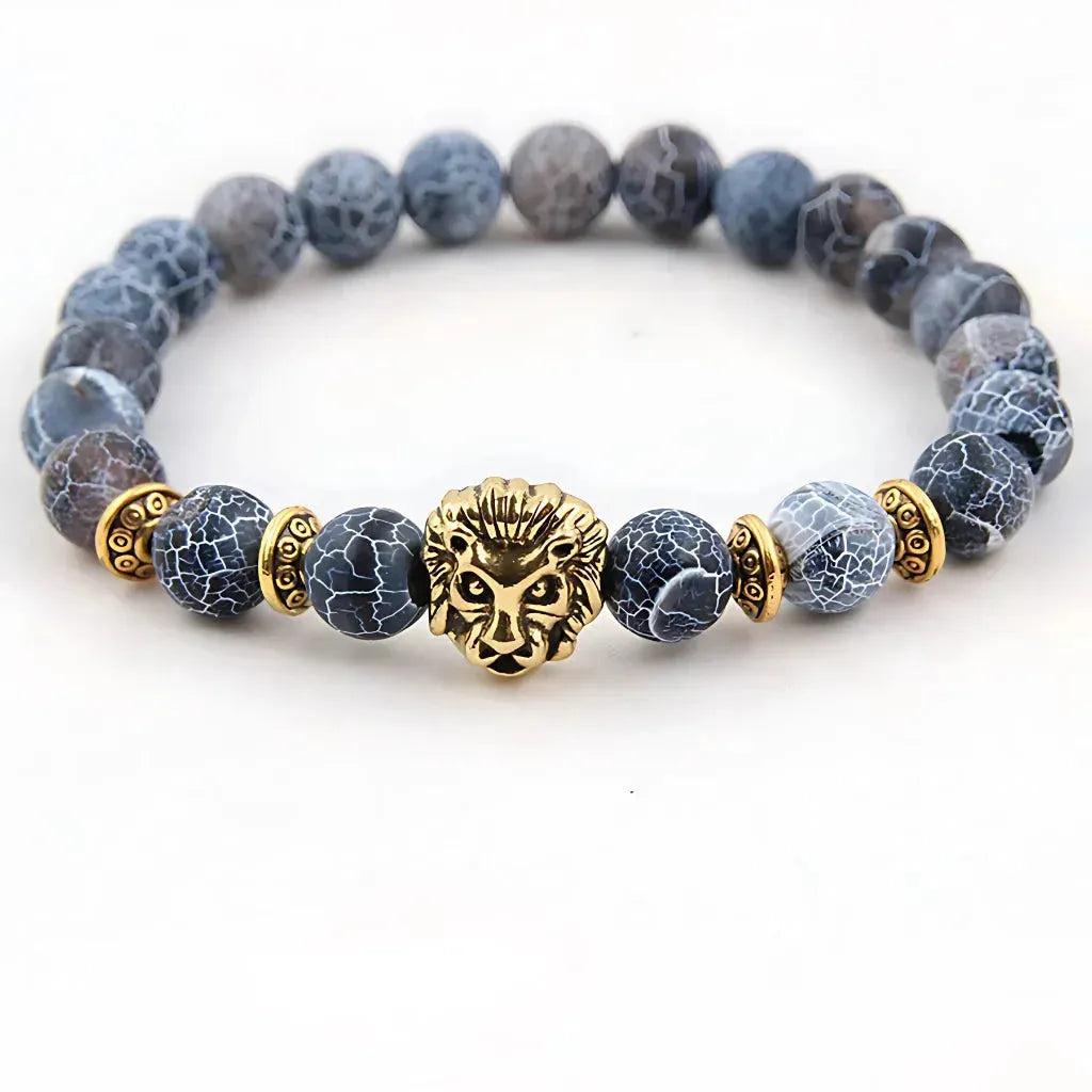 Natural Stone Bracelets With Owl Charm - B / Lion