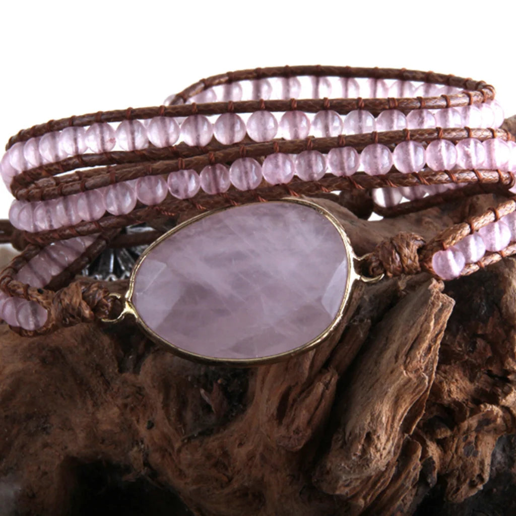 Natural Stone Hand Wrap Bracelet With Gem Charm - Style J