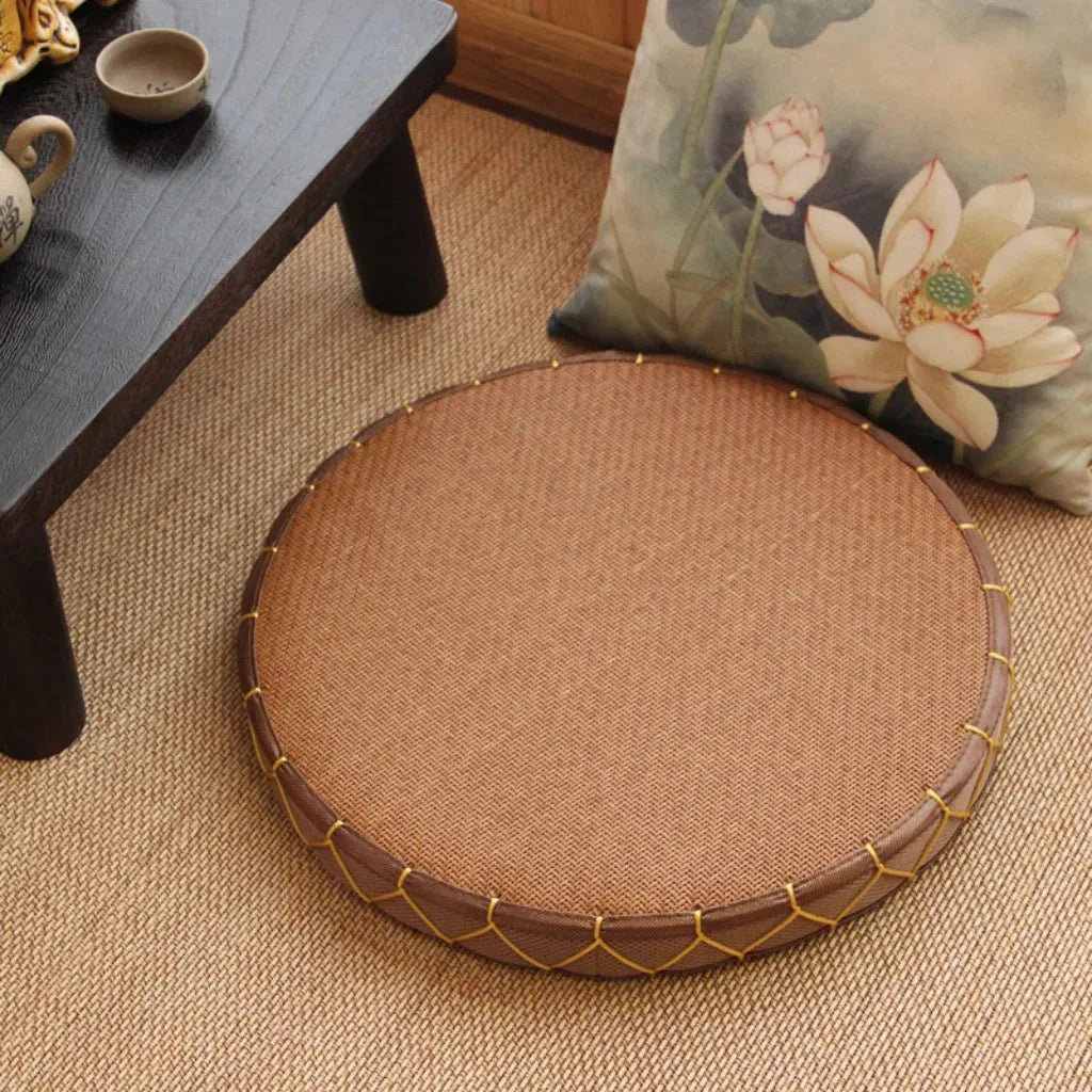 Natural Straw Floor Poufs For Sitting Comfortably - Brown