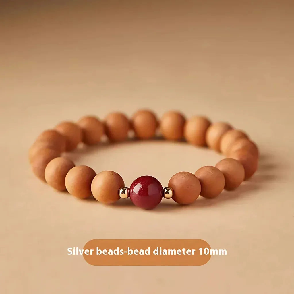 Natural Wooden Bead Bracelet For Women - Cinnabar Spacer Beads 10mm