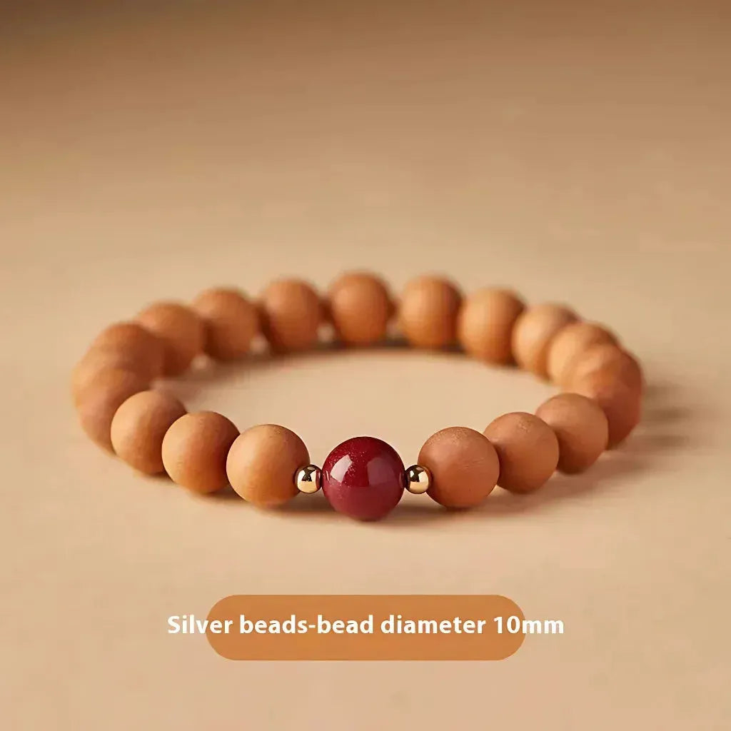 Natural Wooden Bead Bracelet For Women - Cinnabar Spacer Beads 10mm