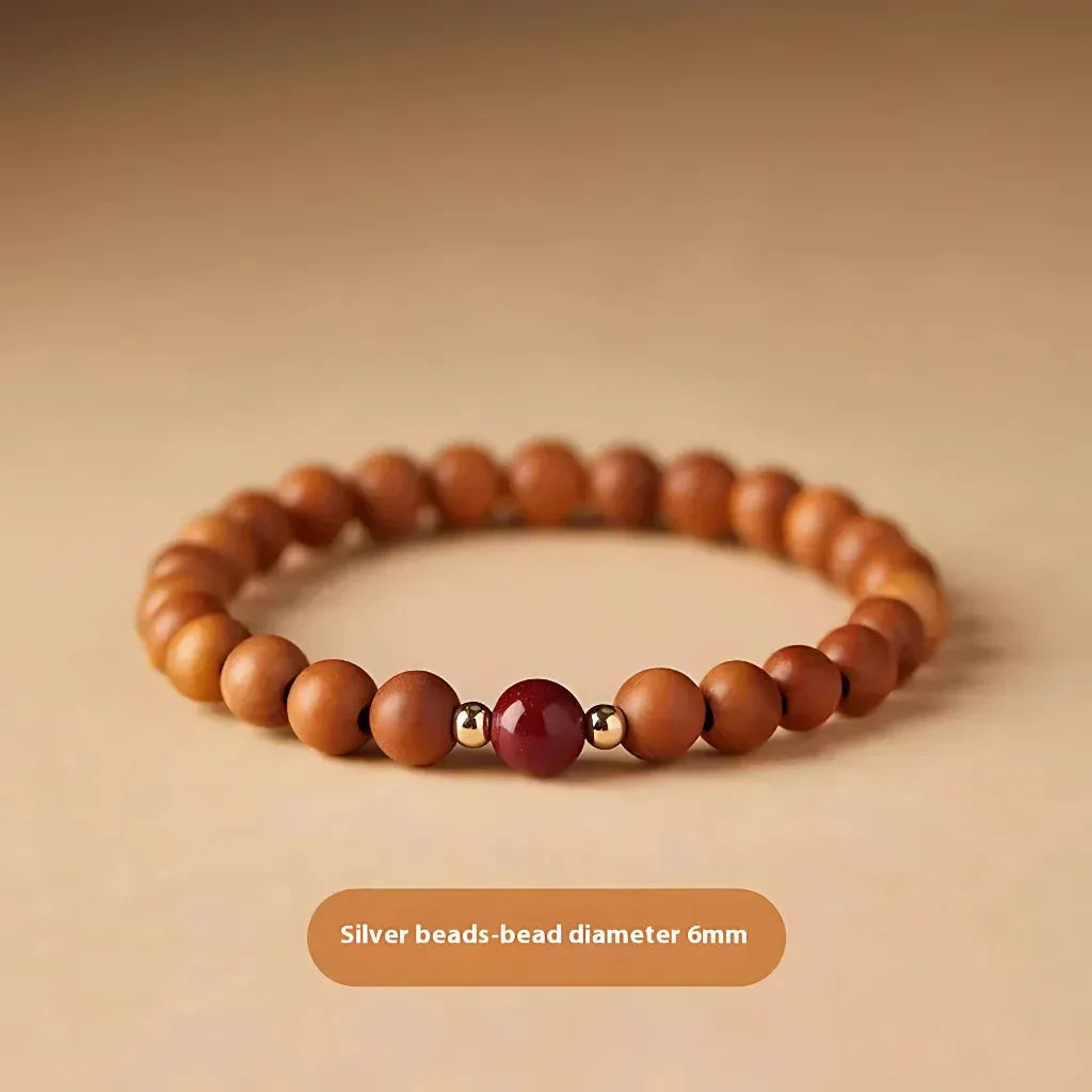 Natural Wooden Bead Bracelet For Women - Cinnabar Spacer Beads 6mm