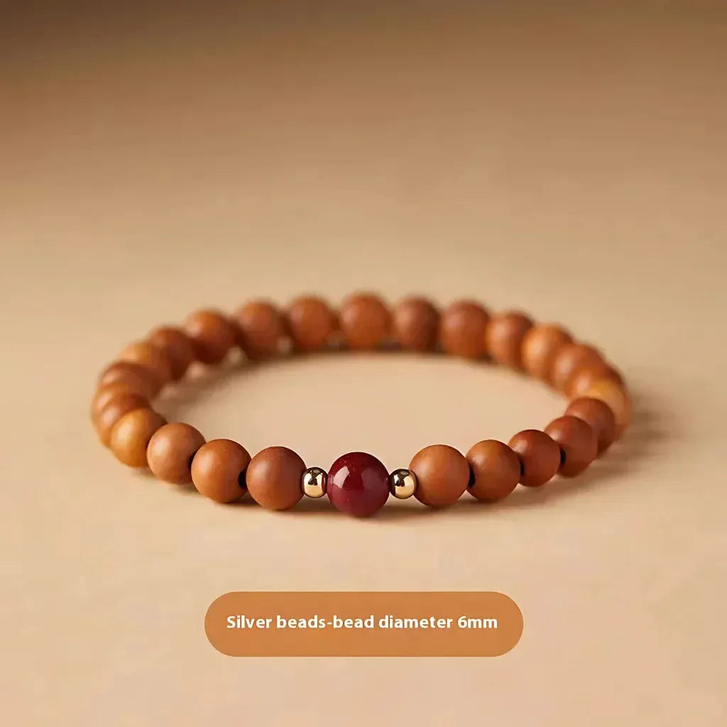 Natural Wooden Bead Bracelet For Women - Cinnabar Spacer Beads 6mm
