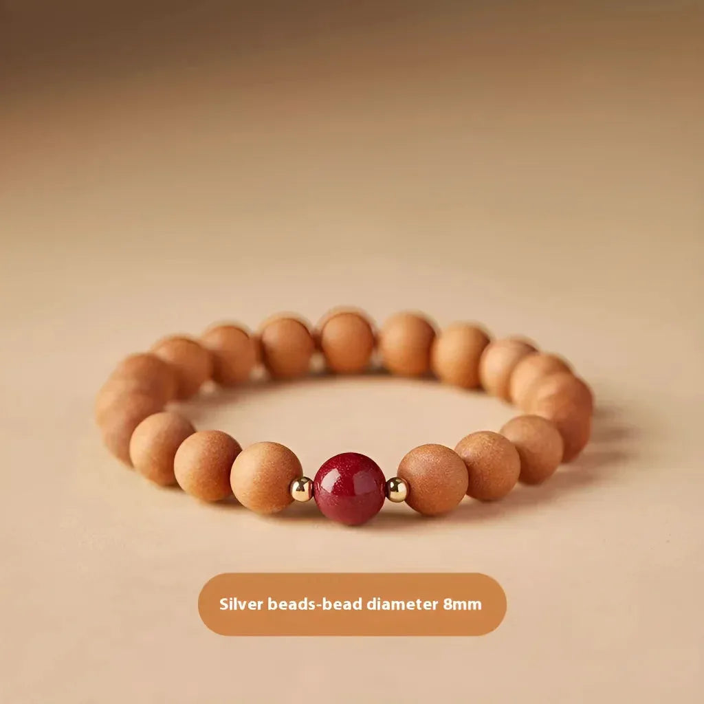 Natural Wooden Bead Bracelet For Women - Cinnabar Spacer Beads 8mm