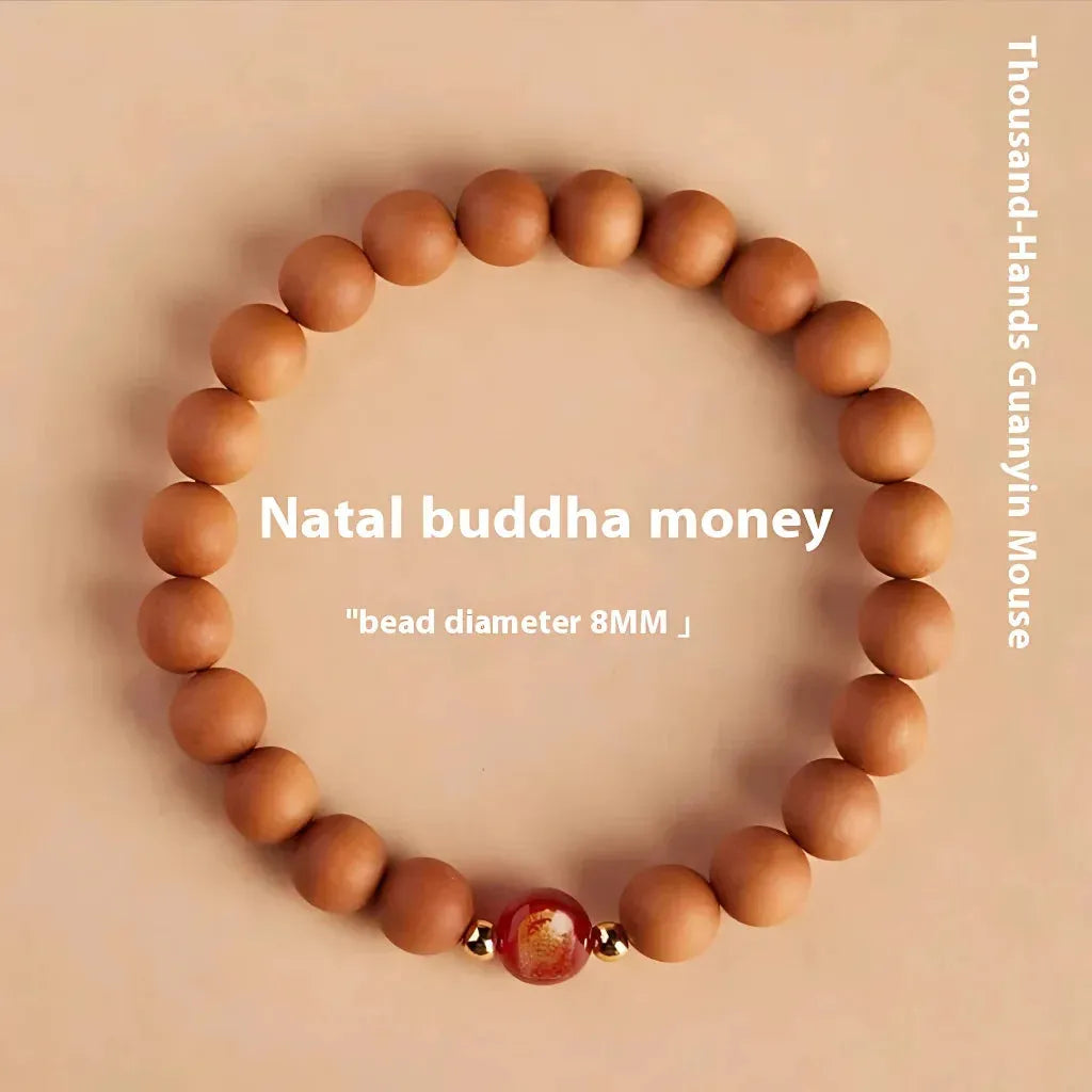 Natural Wooden Bead Bracelet For Women - Mouse Peach 8mm