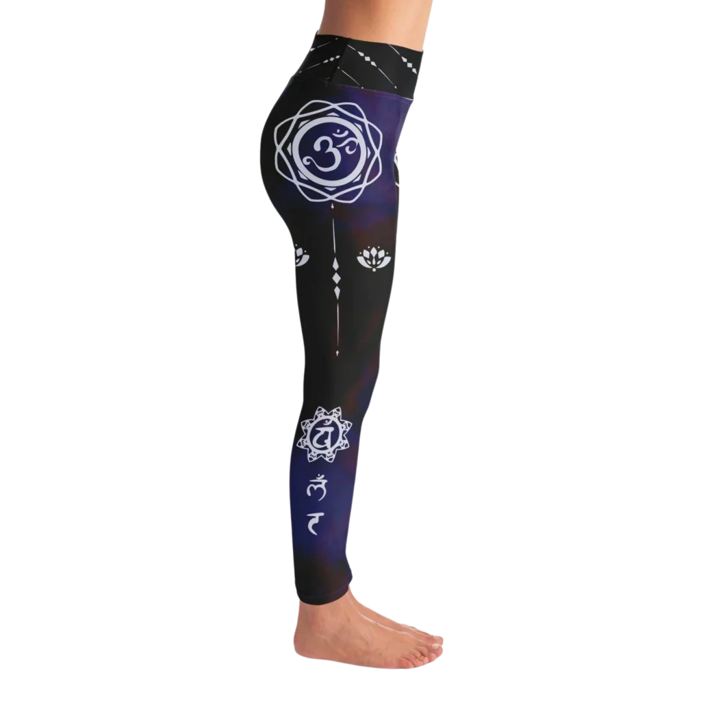 Navy Blue Yoga Leggings With Om Tie-Dye Print