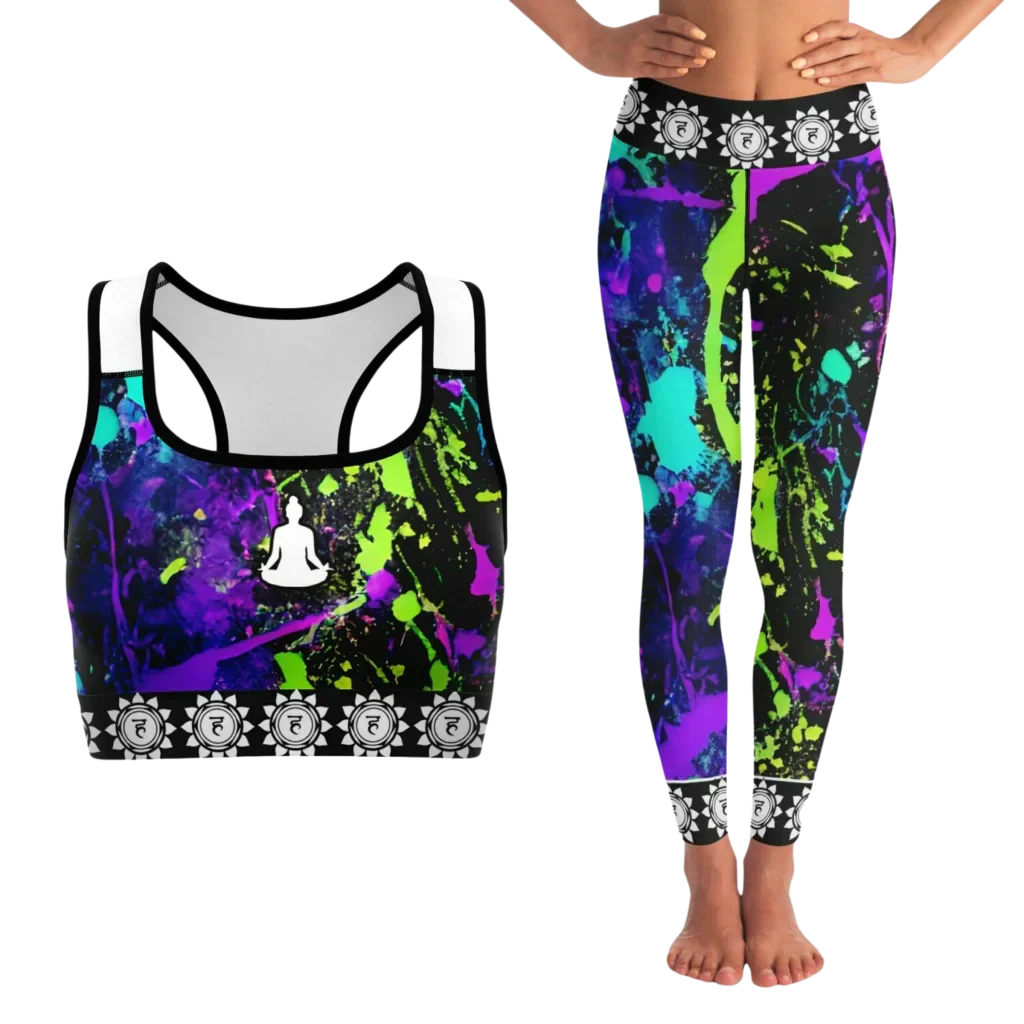 Neon Splash Yoga Pants Bra Set For Women - XS / XS