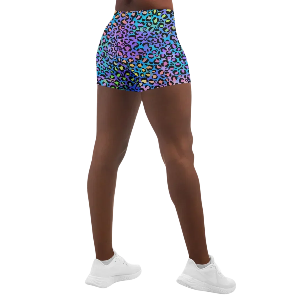 Neon Yoga Shorts With Vibrant Leopard Print Energy