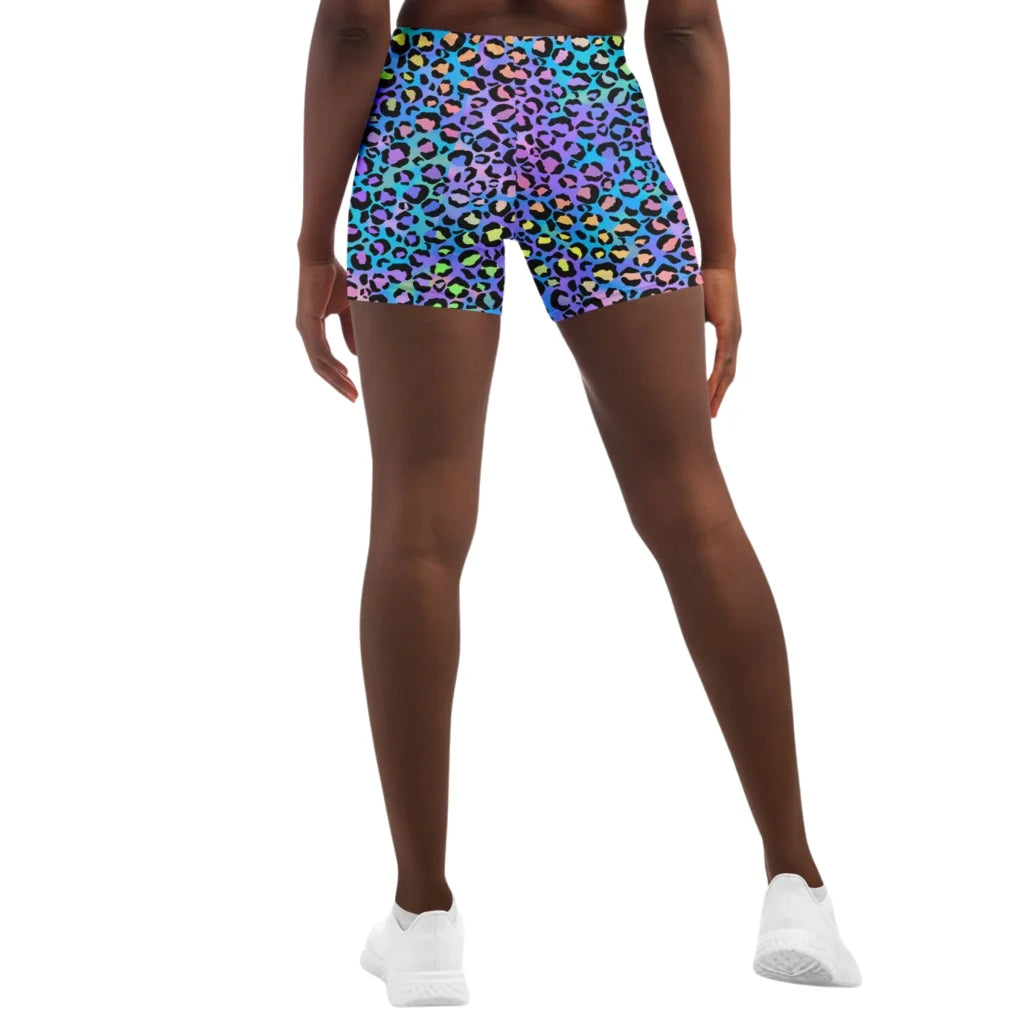 Neon Yoga Shorts With Vibrant Leopard Print Energy