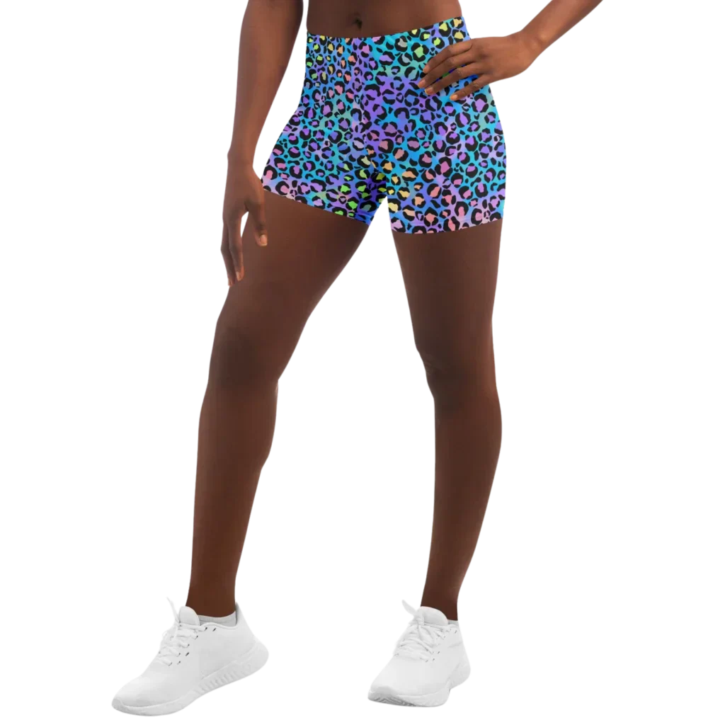 Neon Yoga Shorts With Vibrant Leopard Print Energy - XS