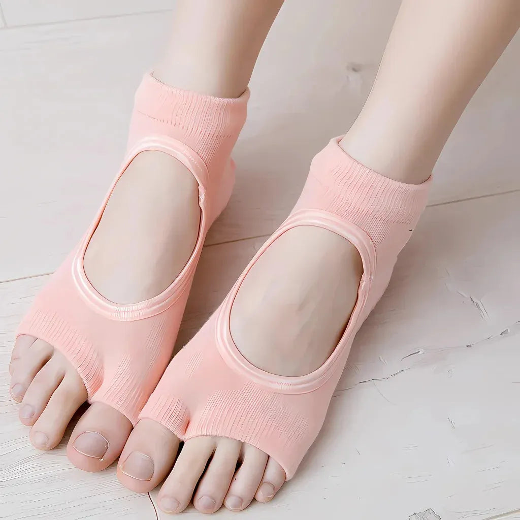 Open Toe Cute Yoga Socks With Anti Slip Grip - Peach / one size