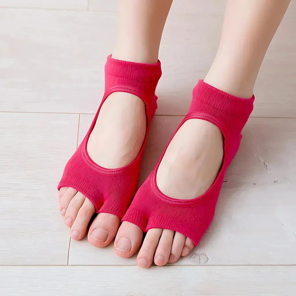 Open Toe Cute Yoga Socks With Anti Slip Grip - Rose red / one size