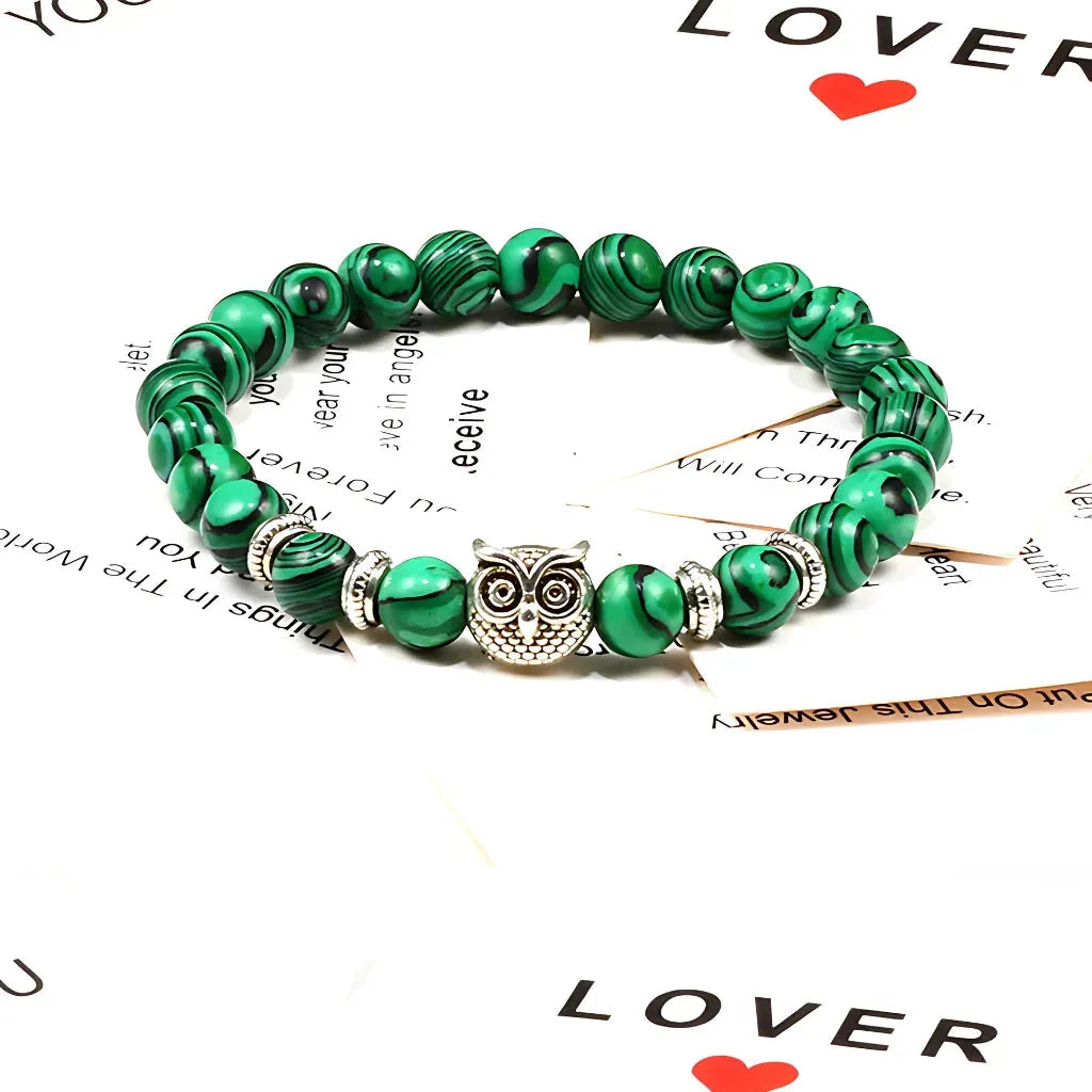 Owl Charm Beads Bracelets With Natural Stones
