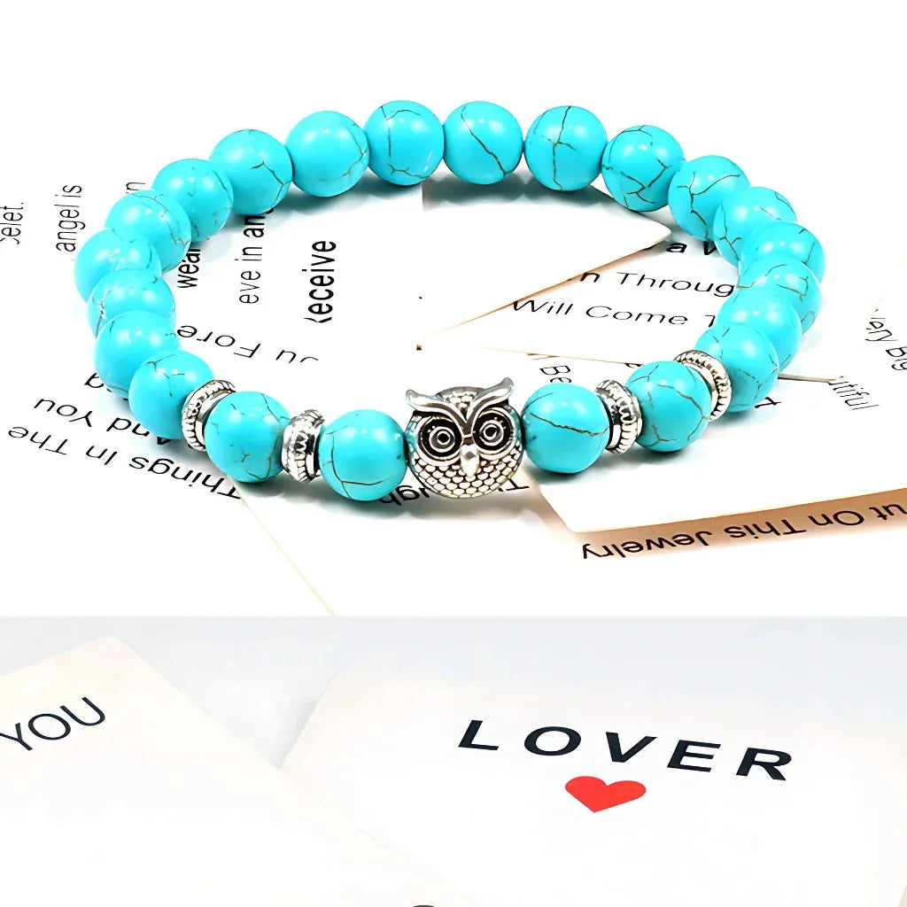 Owl Charm Beads Bracelets With Natural Stones