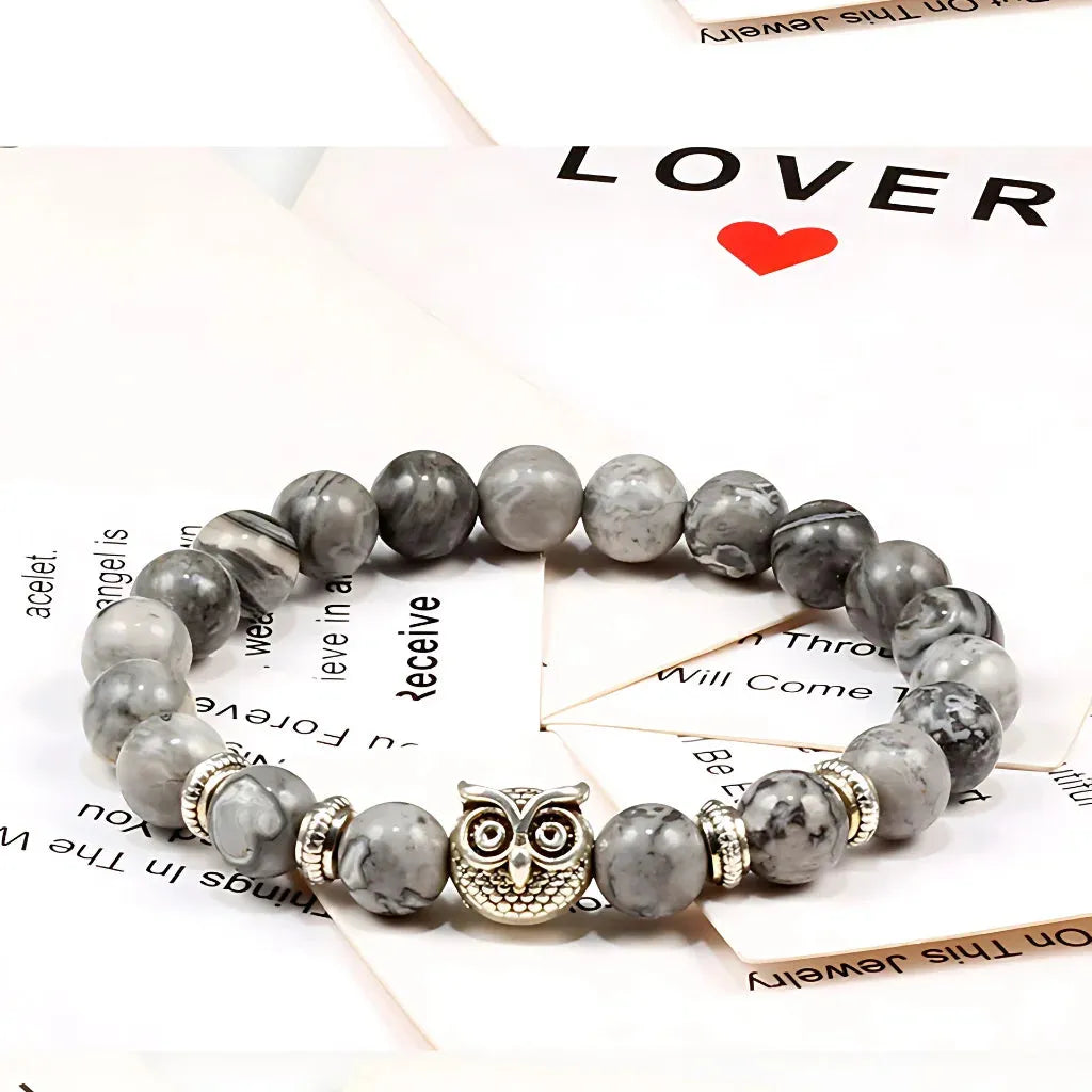 Owl Charm Beads Bracelets With Natural Stones