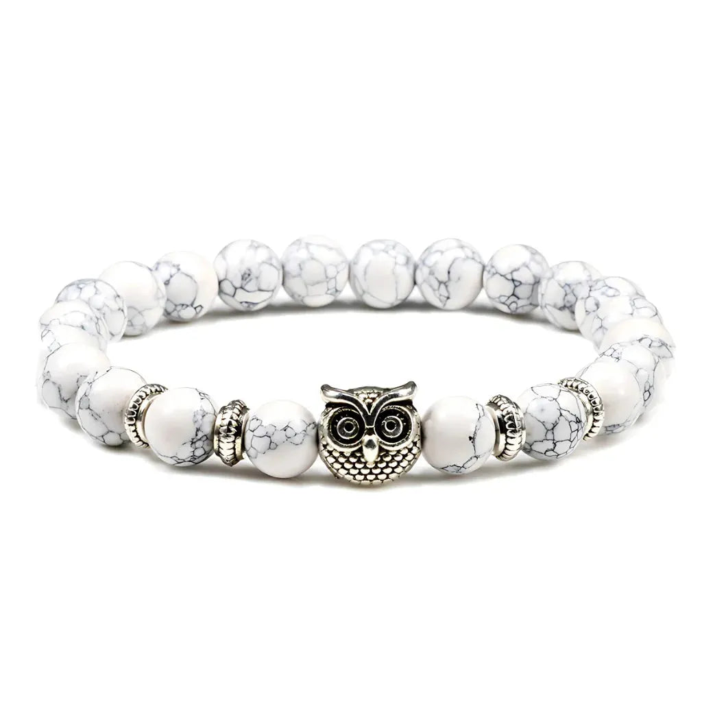 Owl Charm Beads Bracelets With Natural Stones - Black Line Pine