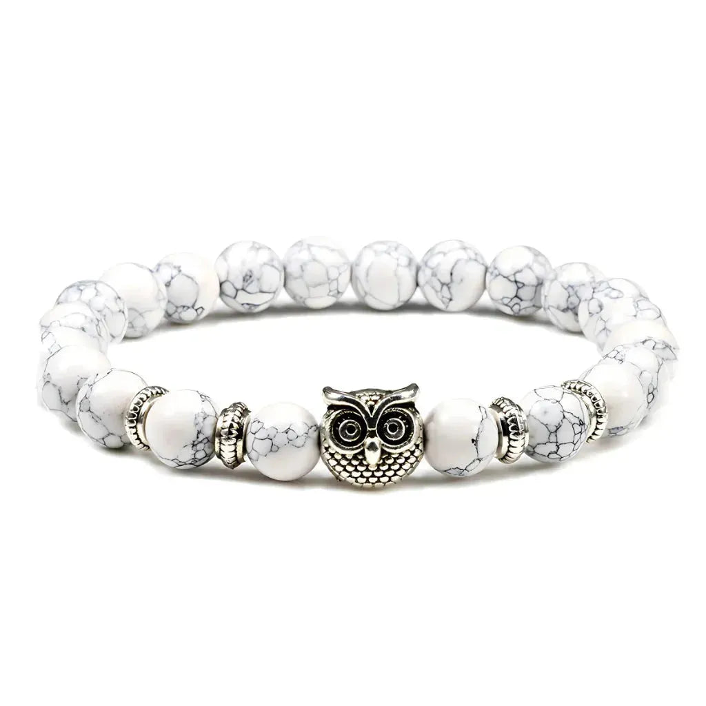 Owl Charm Beads Bracelets With Natural Stones - Black Line Pine