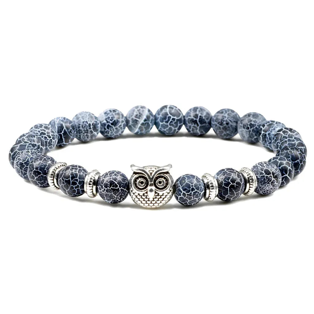 Owl Charm Beads Bracelets With Natural Stones - Black Weathering