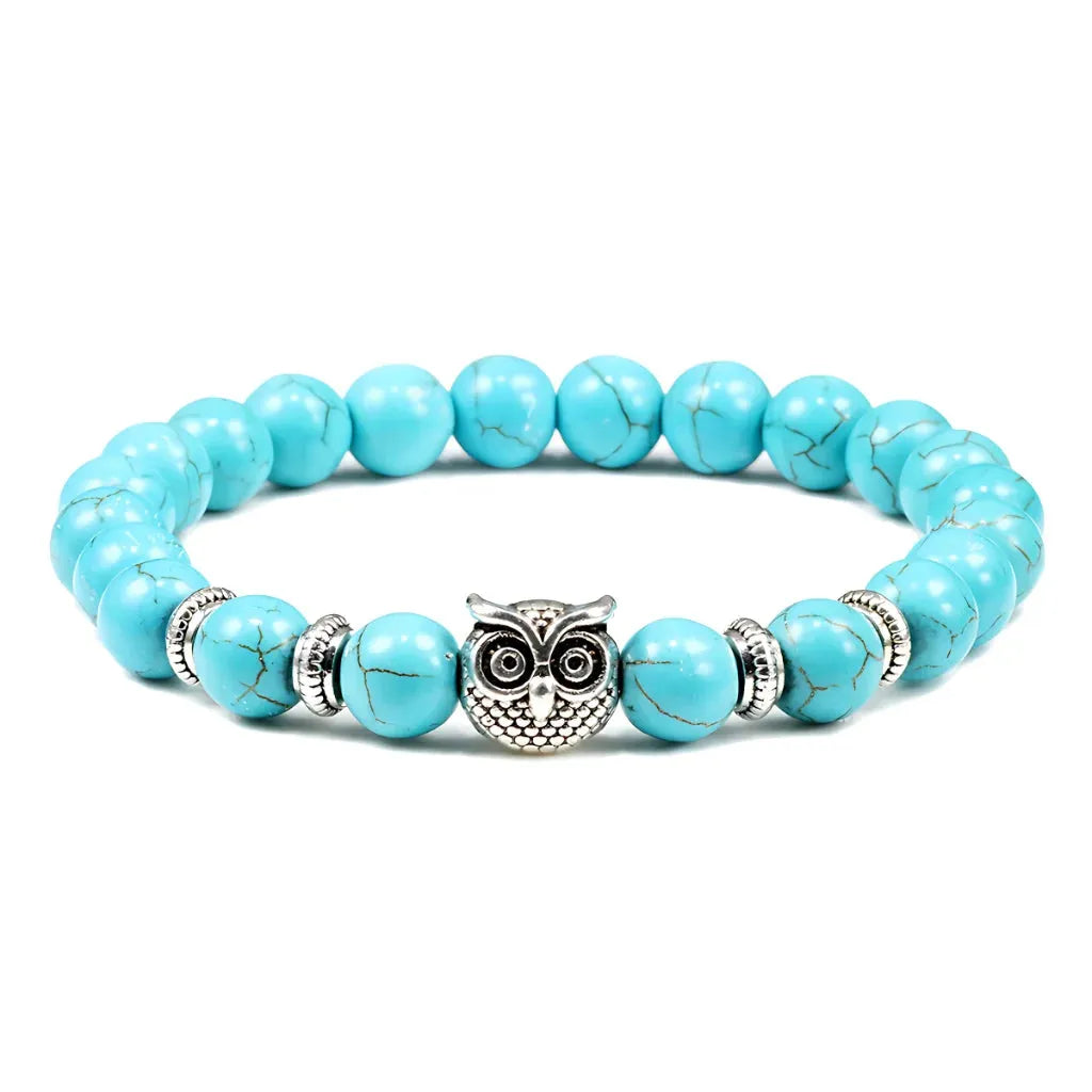 Owl Charm Beads Bracelets With Natural Stones - Electric Blue