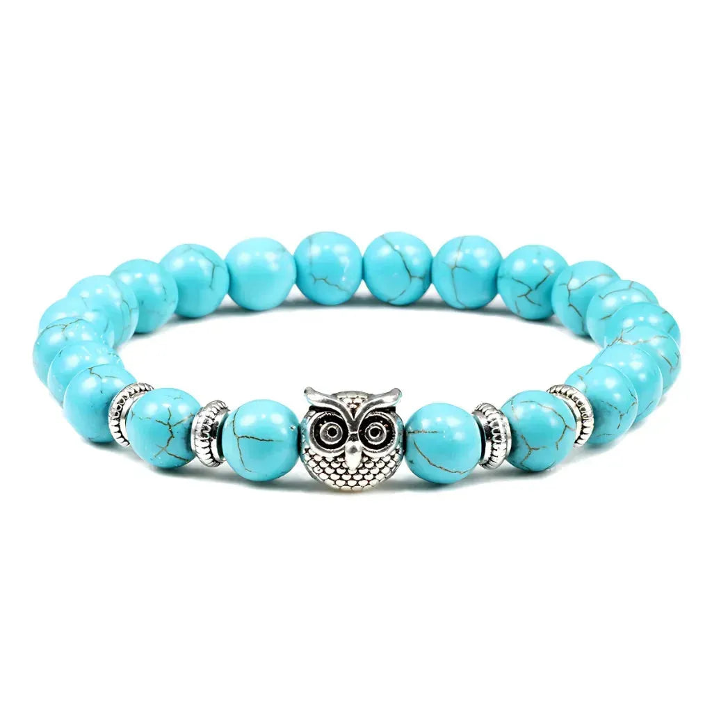 Owl Charm Beads Bracelets With Natural Stones - Electric Blue