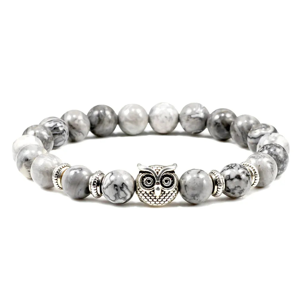 Owl Charm Beads Bracelets With Natural Stones - Picasso