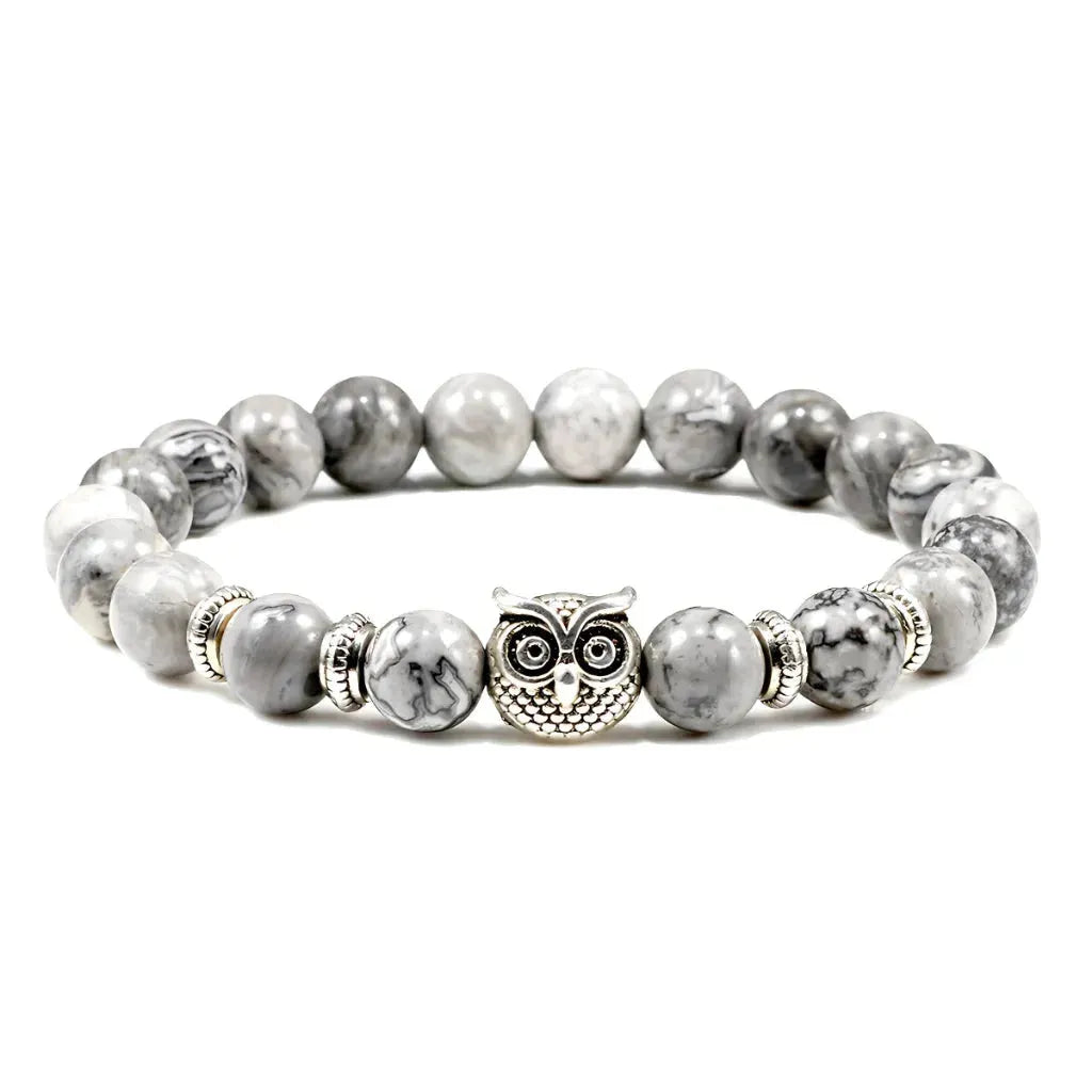 Owl Charm Beads Bracelets With Natural Stones - Picasso