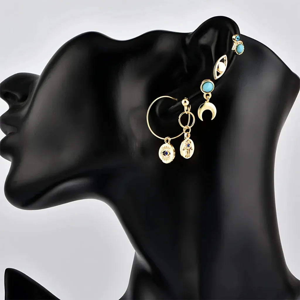 Palm Moon Boho Stud Earrings - Set of 7 Pair