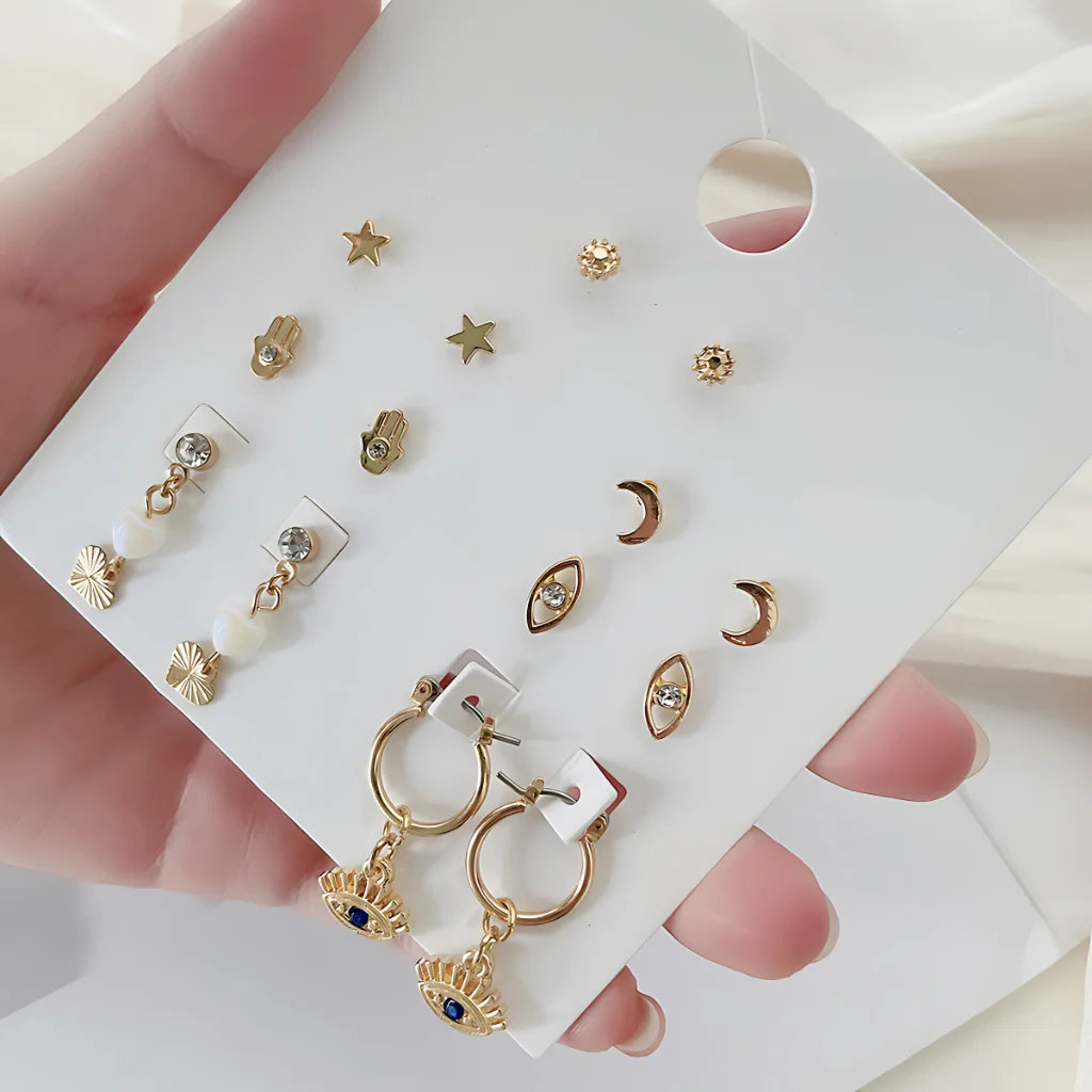 Palm Moon Boho Stud Earrings - Set of 7 Pair