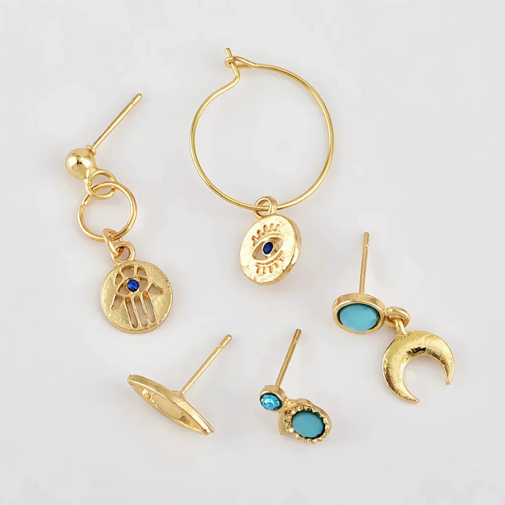 Palm Moon Boho Stud Earrings - Set of 7 Pair
