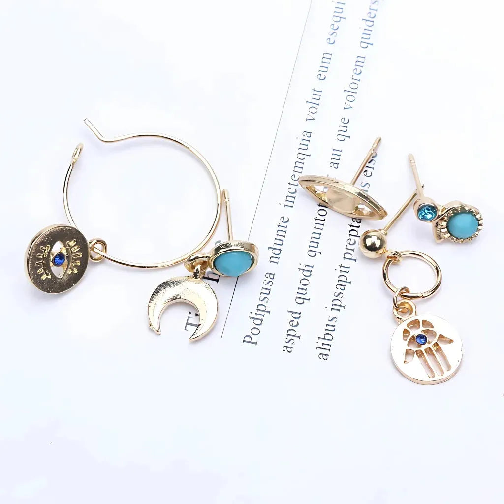 Palm Moon Boho Stud Earrings - Set of 7 Pair