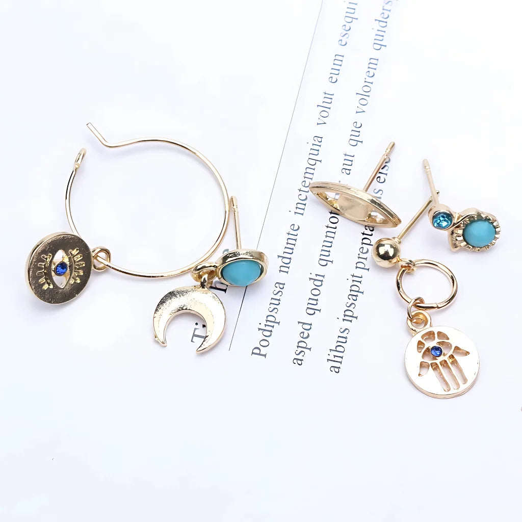 Palm Moon Boho Stud Earrings - Set of 7 Pair