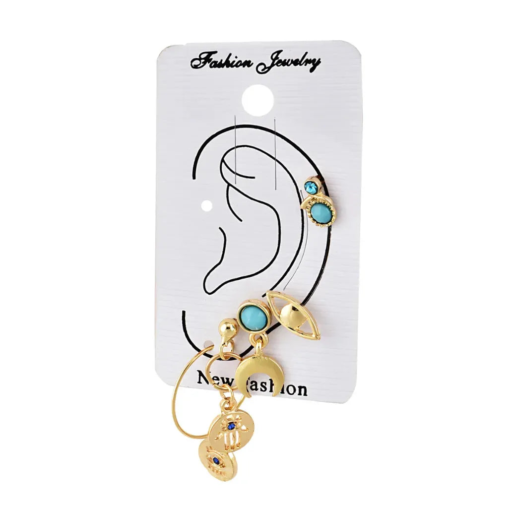 Palm Moon Boho Stud Earrings - Set of 7 Pair