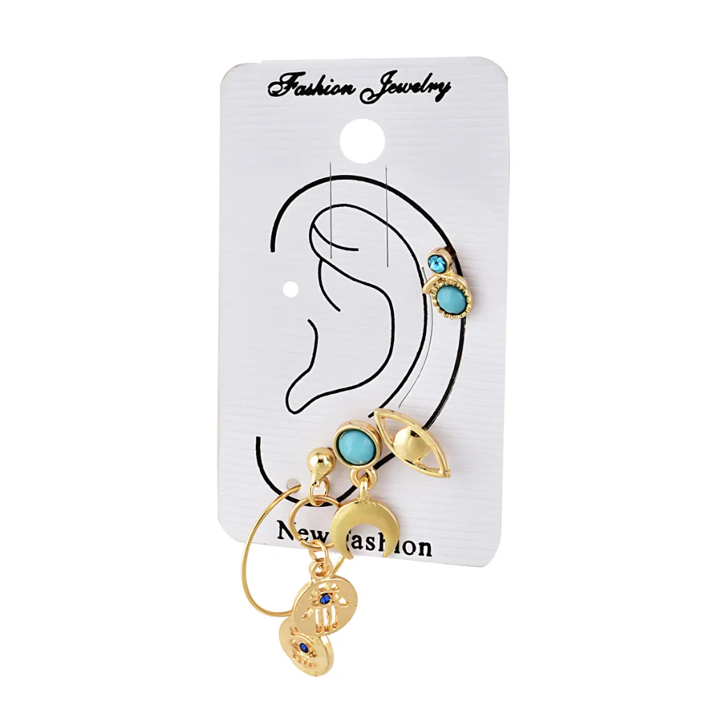 Palm Moon Boho Stud Earrings - Set of 7 Pair