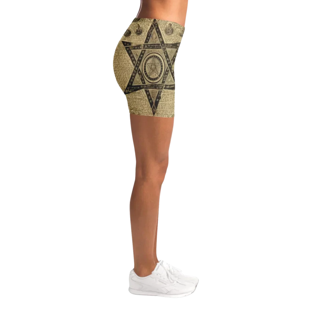 Patterned Yoga Shorts With Celestial Alchemy Design